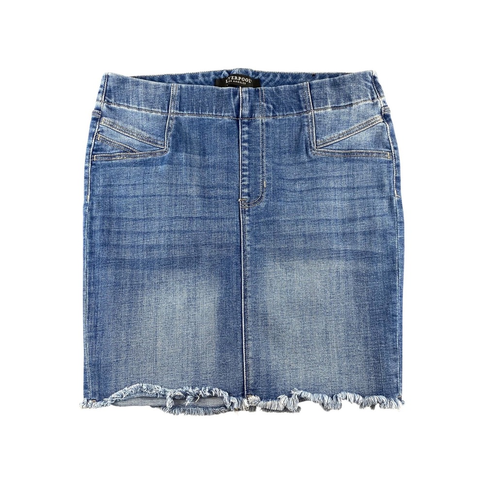 Liverpool Los Angeles Denim Skirt Womens 8 29 Blue Frayed Hem Pencil Midi